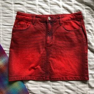 Red Stretchy Denim Skirt